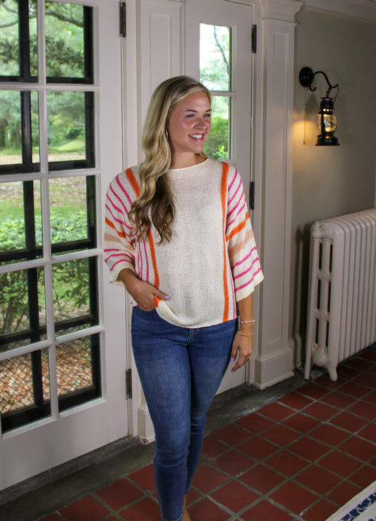 Wide Sleeve Striped Sweater