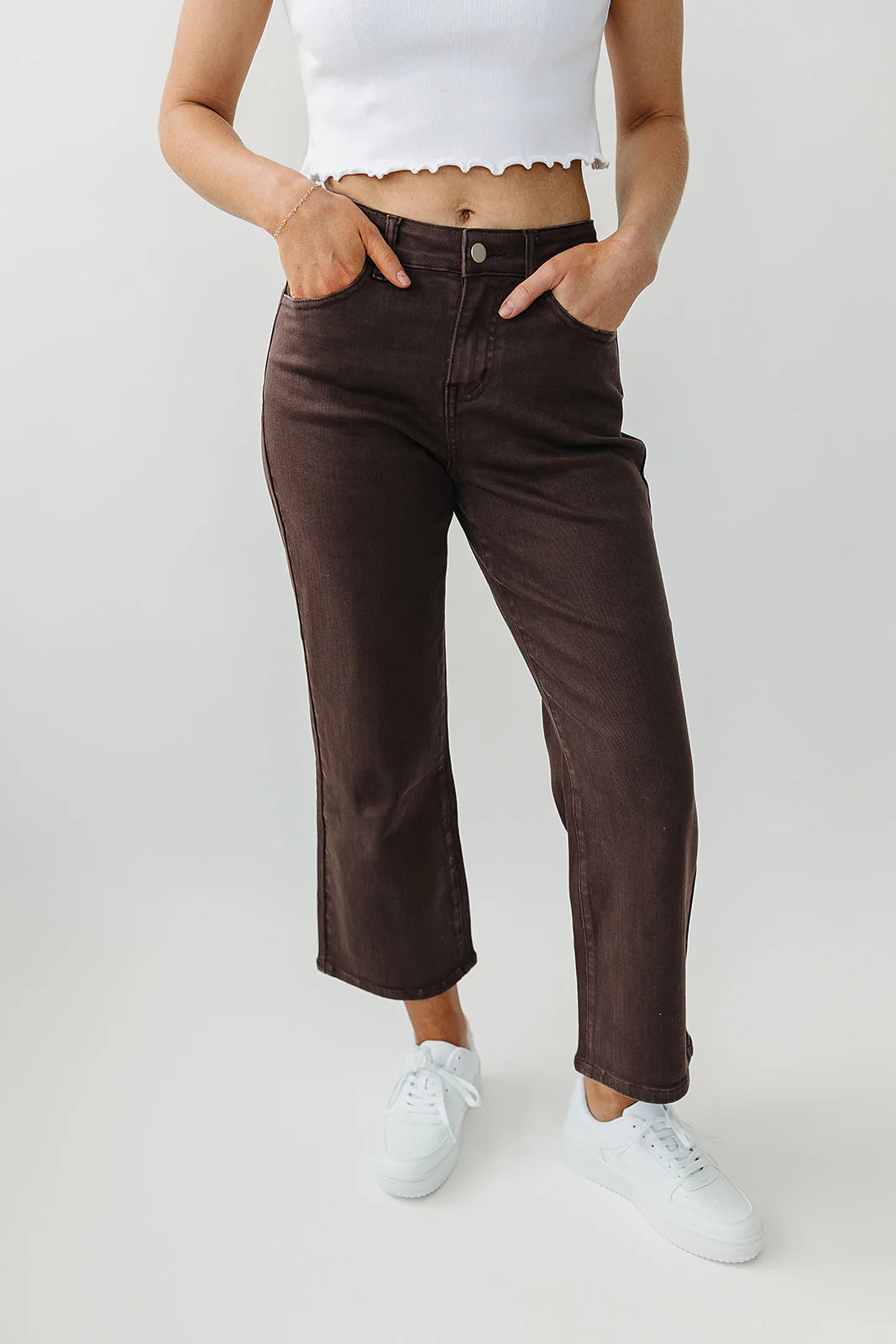 PRE-ORDER - Mocha Garment-Dyed Cropped Wide Leg Jeans