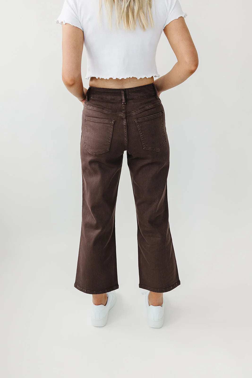 PRE-ORDER - Mocha Garment-Dyed Cropped Wide Leg Jeans