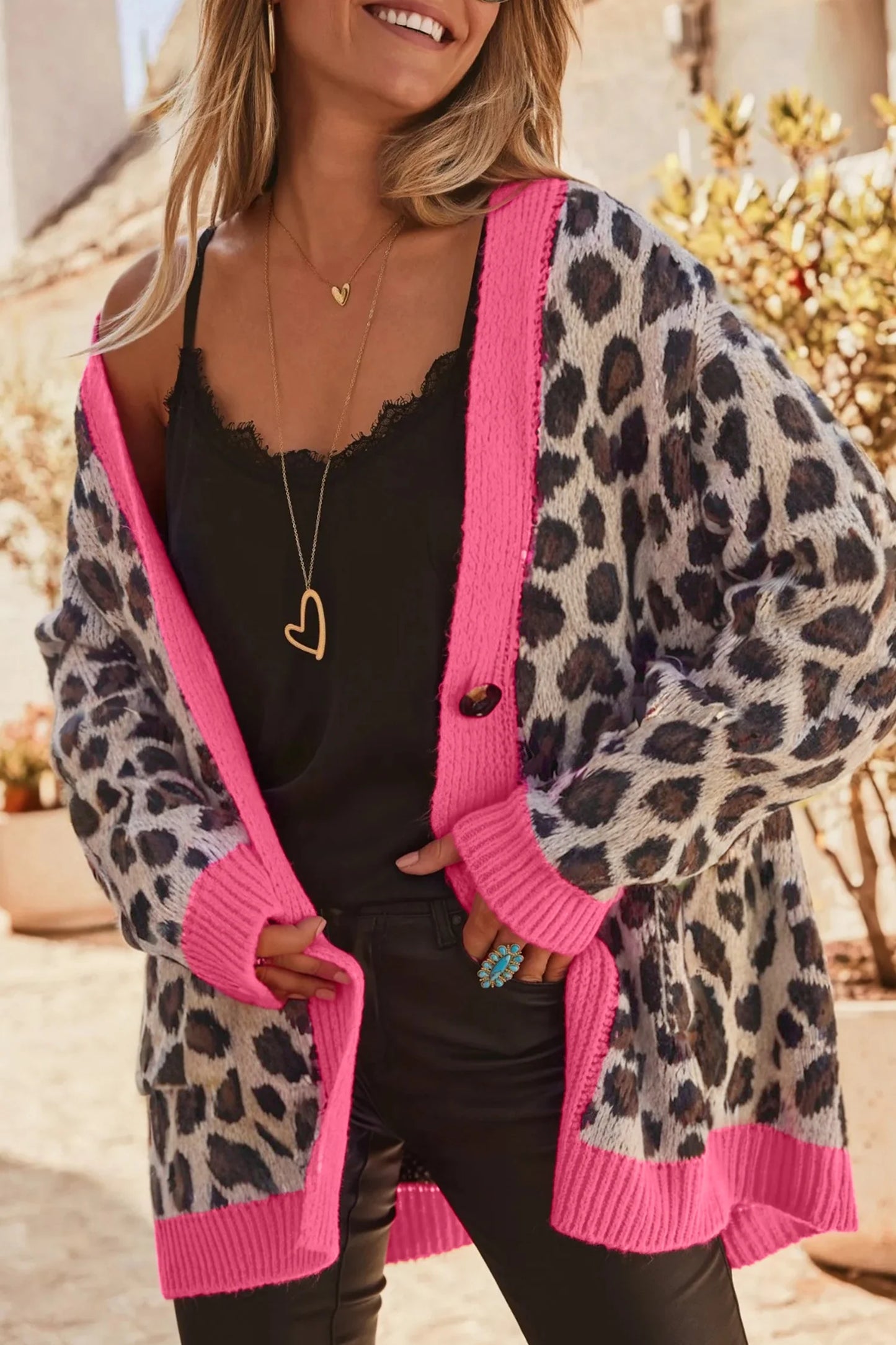 PRE-ORDER Pink Trim Leopard Cardigan