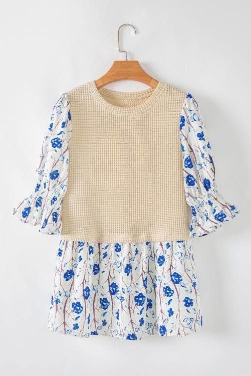 Waffle Floral Patchwork Blouse