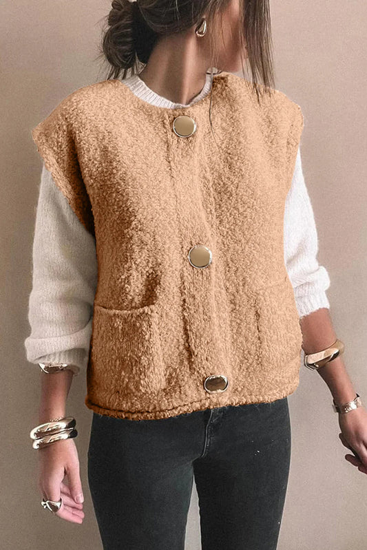 PRE-ORDER Beige Button Fuzzy Vest