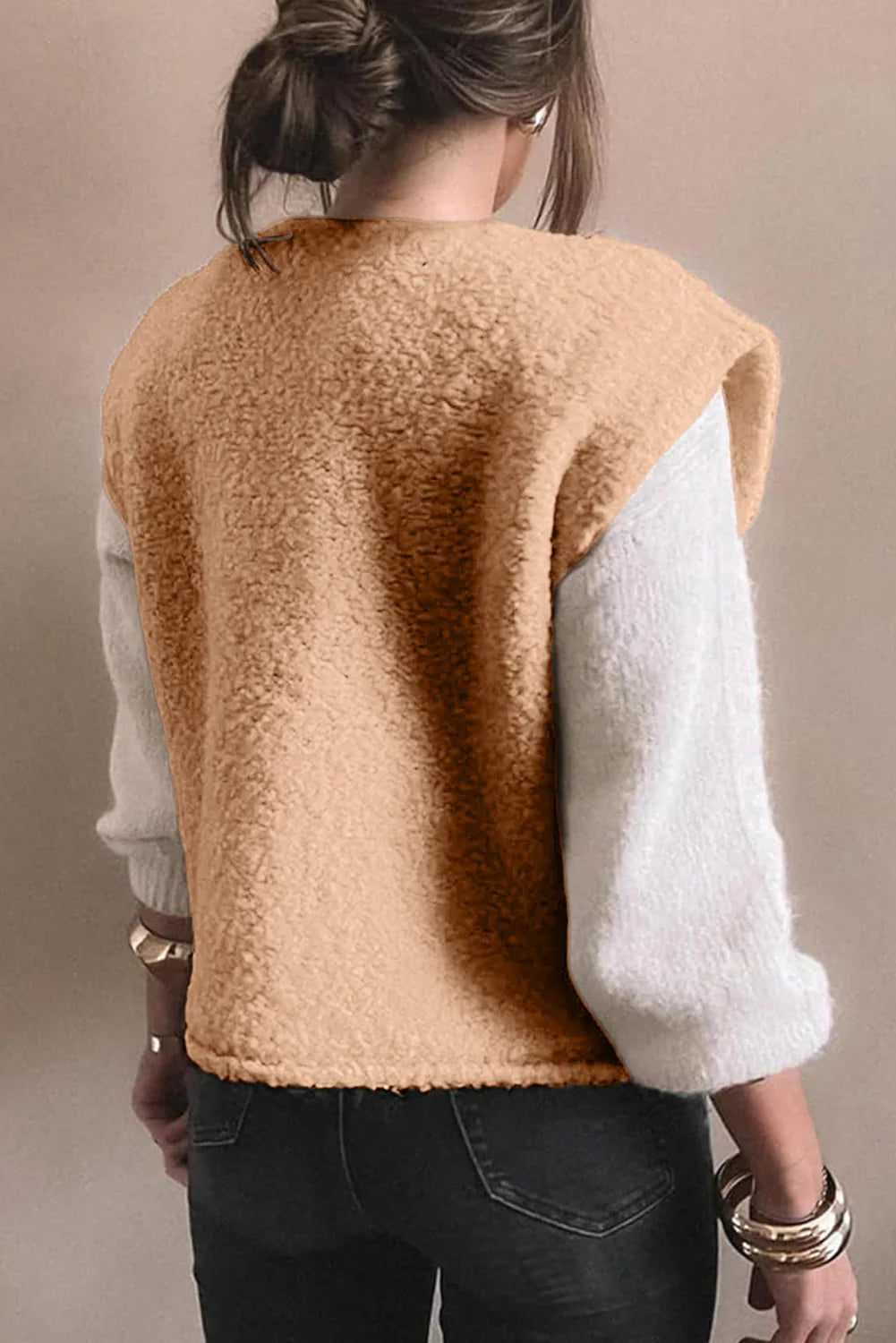 PRE-ORDER Beige Button Fuzzy Vest