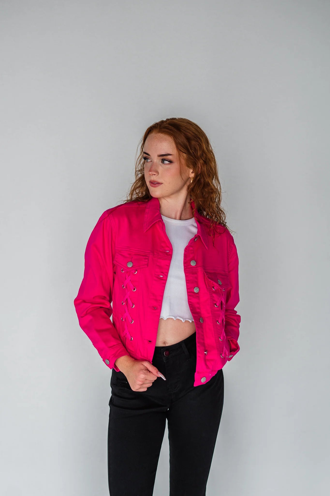 Classic Fit Non-Distressed Colored Denim Jacket- MAGENTA