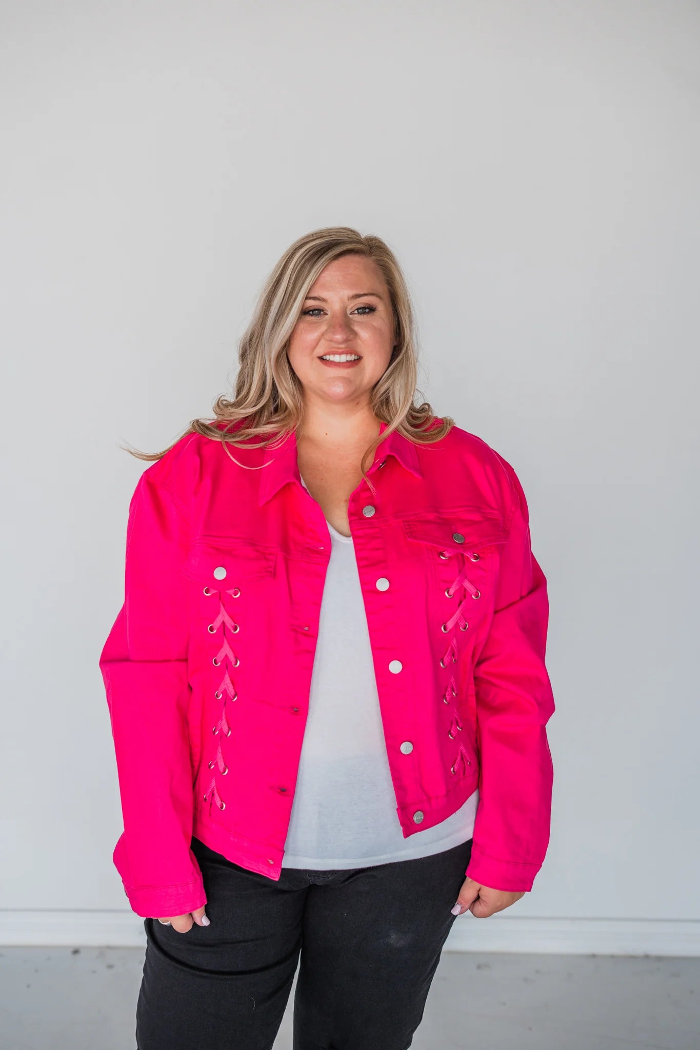 Classic Fit Non-Distressed Colored Denim Jacket- MAGENTA