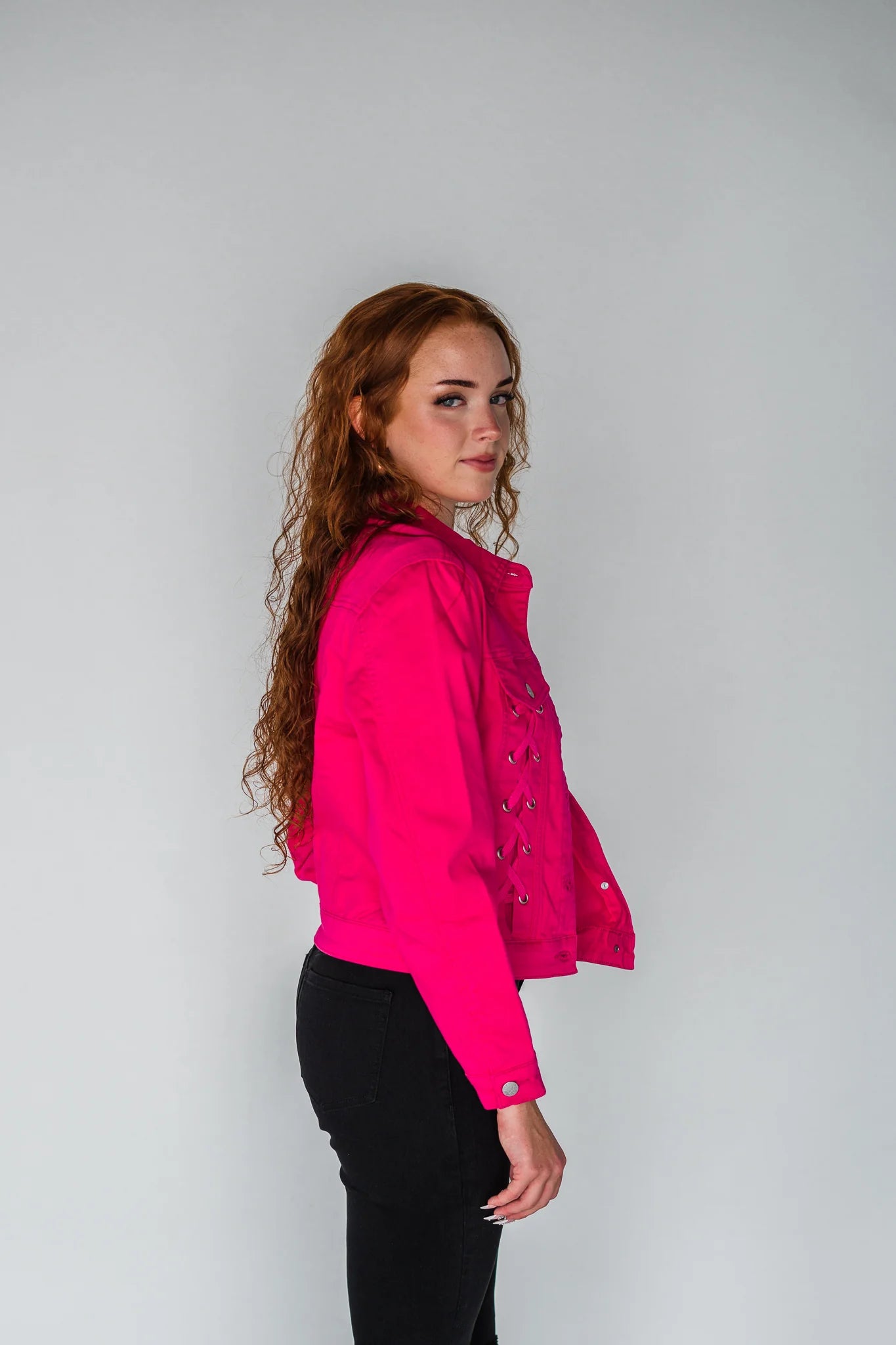 Classic Fit Non-Distressed Colored Denim Jacket- MAGENTA