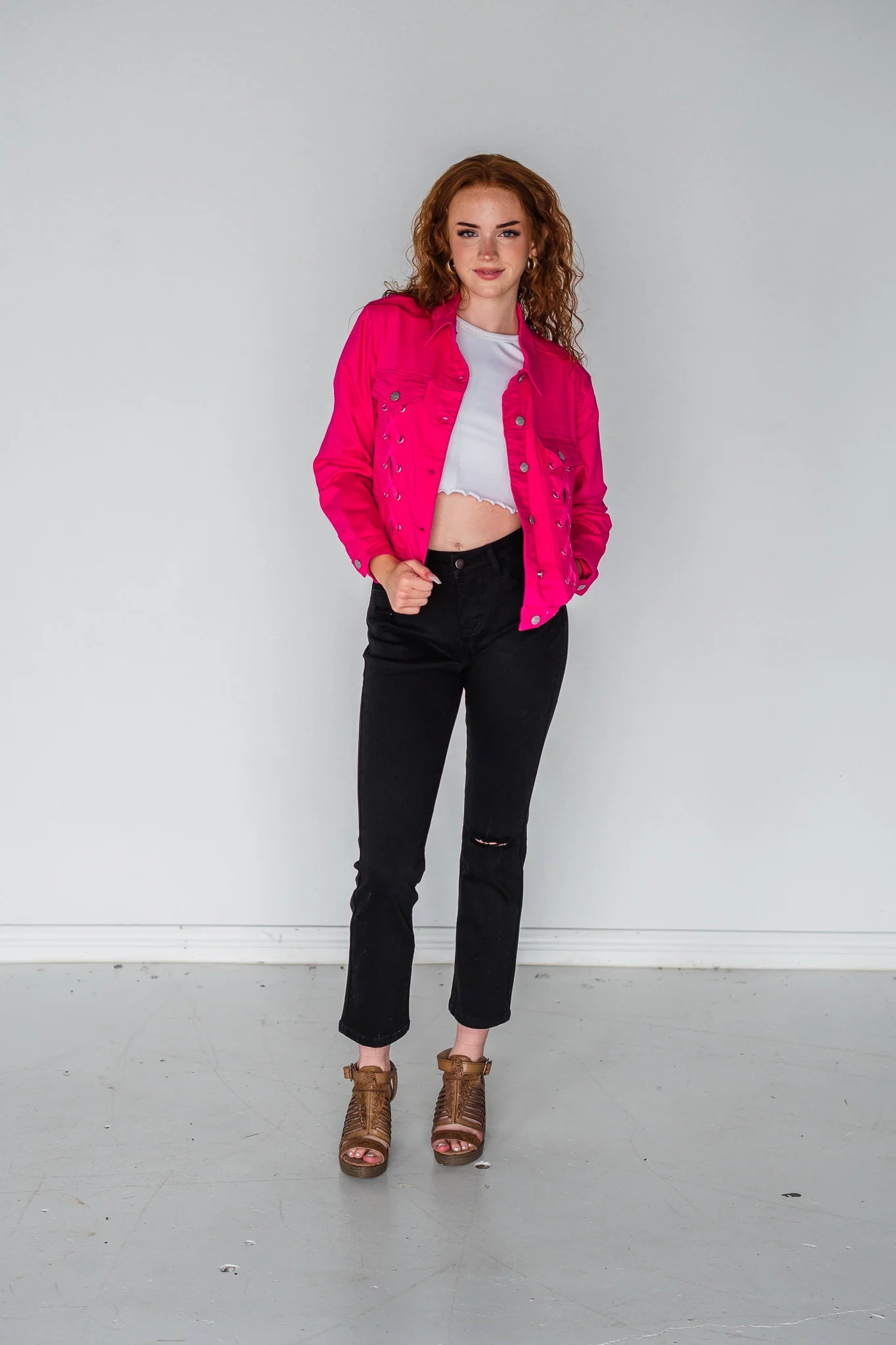 Classic Fit Non-Distressed Colored Denim Jacket- MAGENTA