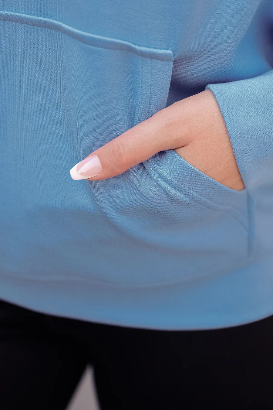 Kayla Luxe Hooded Quarter Zip Pullover- Light Blue