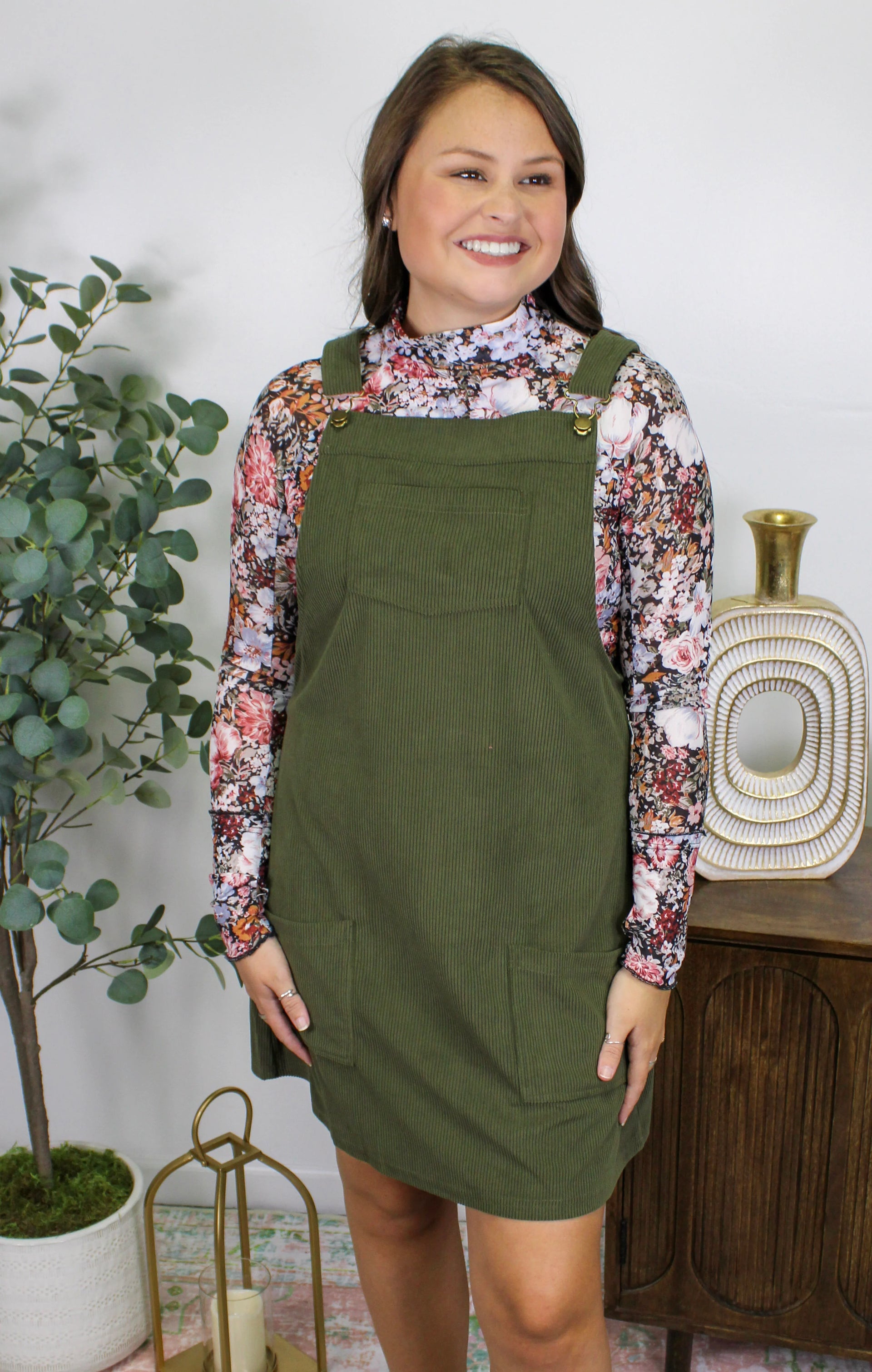 Green Overall Dress – Hickory Ridge Boutique
