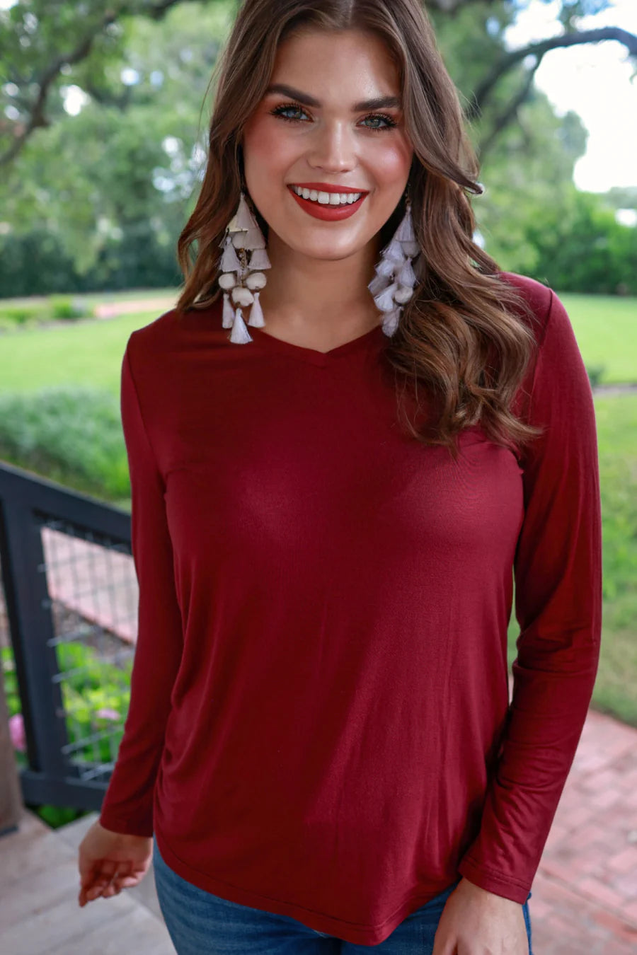 Brittany Basic Long Sleeve Tee- Burgundy