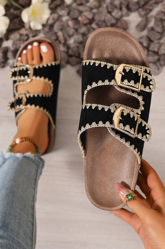 Embroidered Buckle Sandal