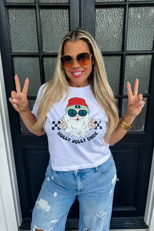 Holly Jolly Dude Graphic Tee (Mid-Crop)