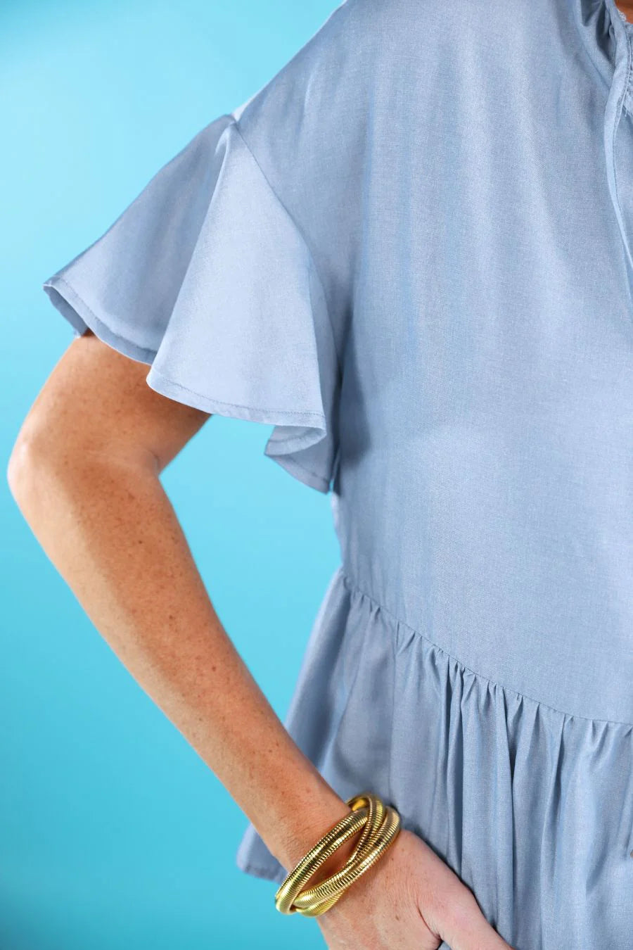 Graceful Flare Chambray Top