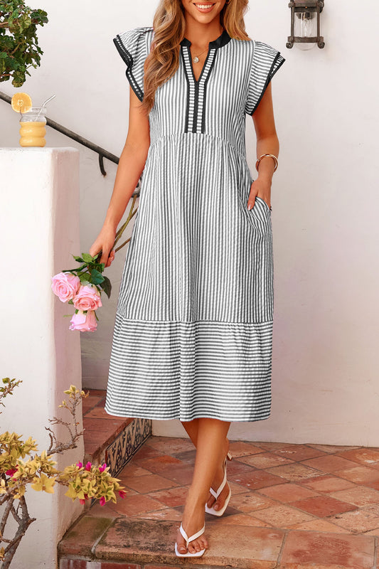 PRE-ORDER Stripe Contrast Flutter Sleeve Dress