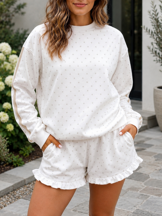 PRE-ORDER White Polka Dot Casual Set