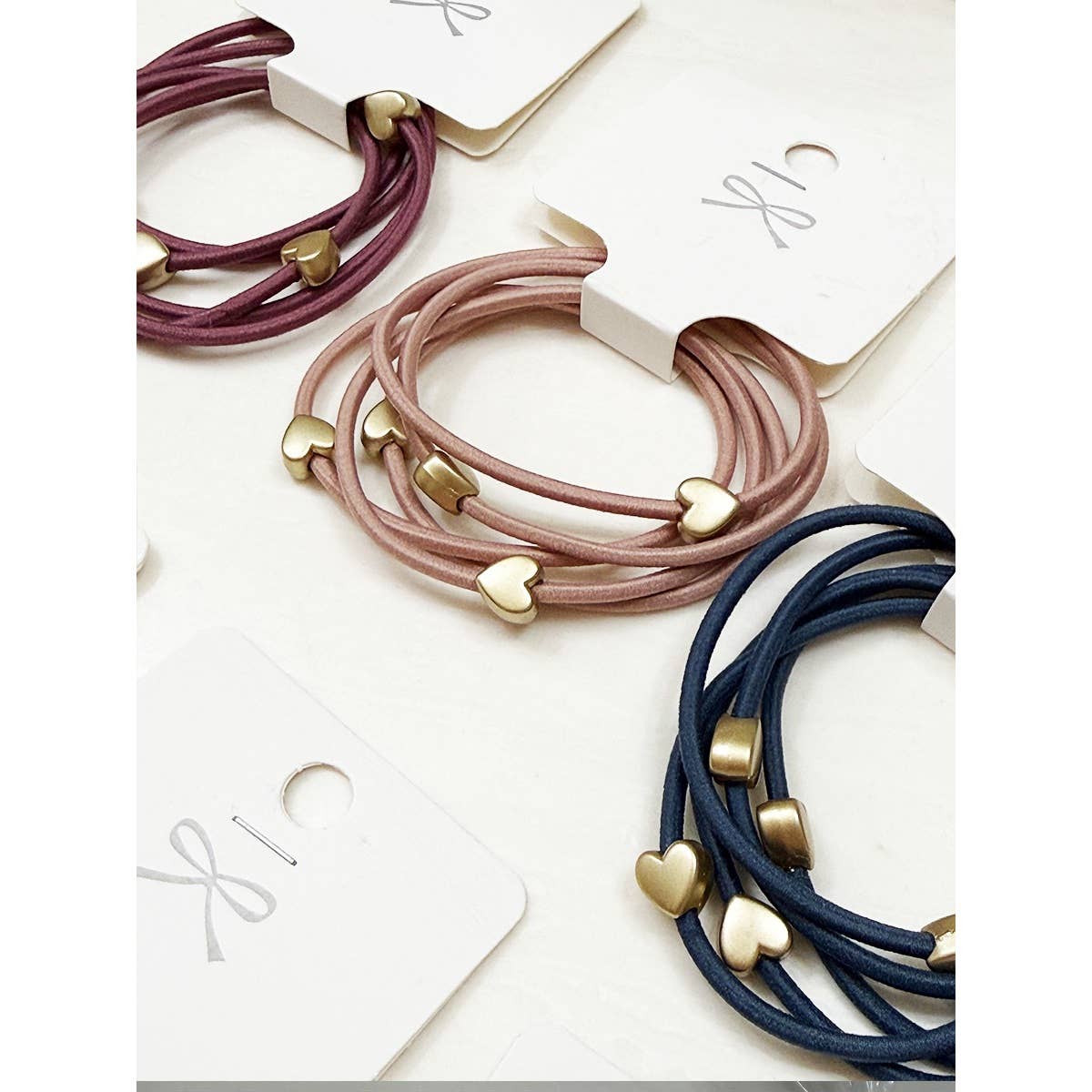 Heart Beaded Basic Hair Tie Set