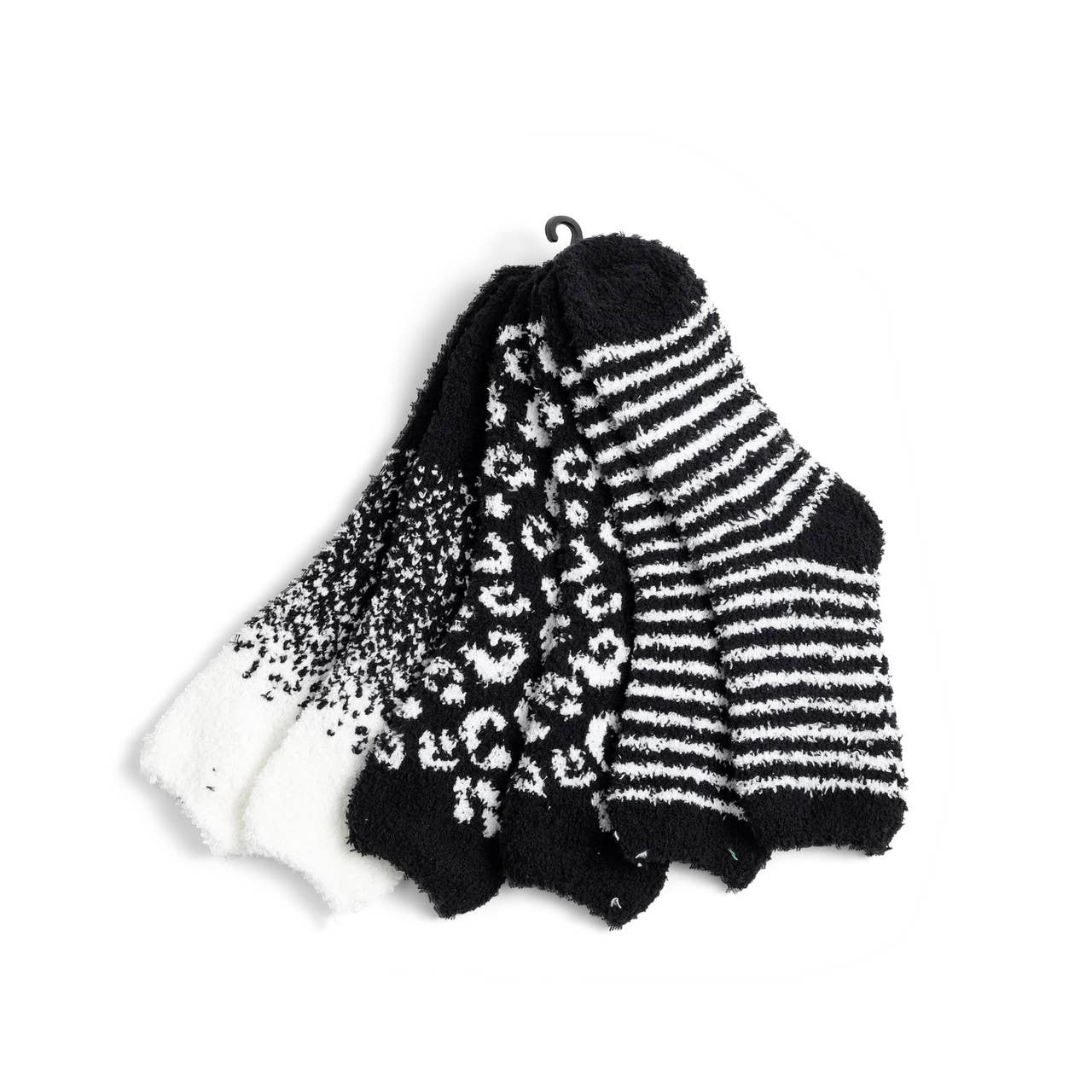 Ladies Fuzzy Socks- 3 Pair Set - Black