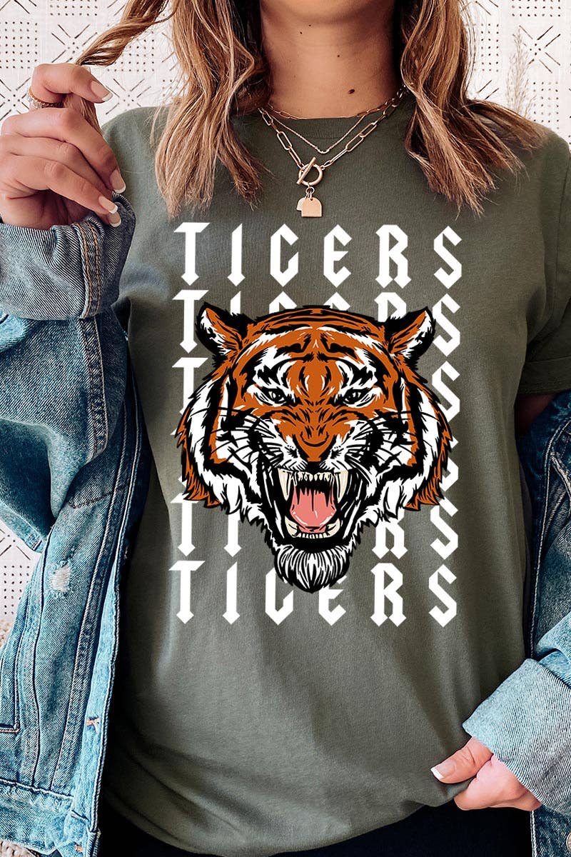 TIGER FACE TEE- DARK GREY HEATHER