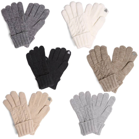 Solid Cable Knitted Flip Cuff Touch Gloves: