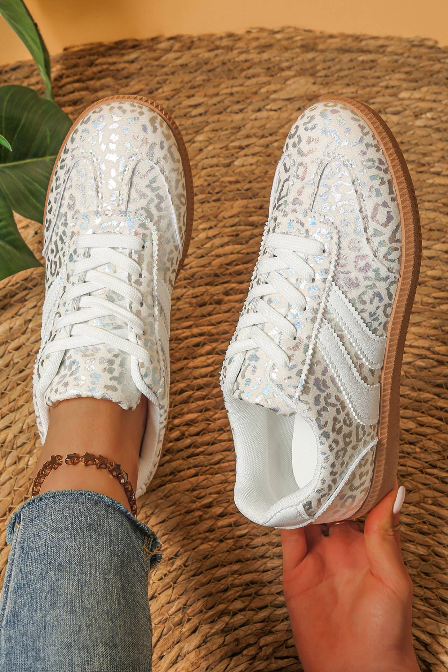 Shimmer Leopard Lace-up Sneakers