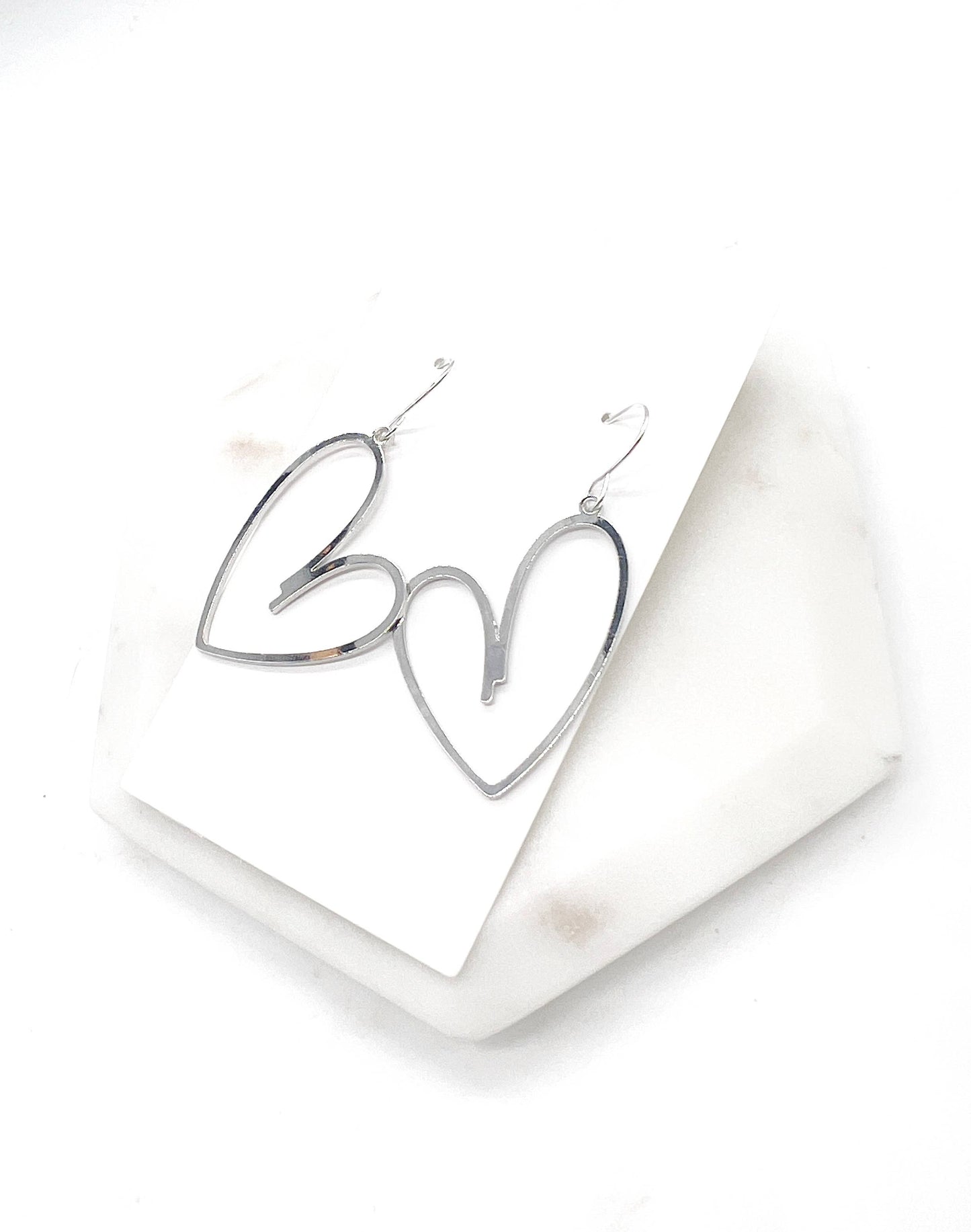 Silver Metal Heart Statement Earrings Valentines Day Holiday