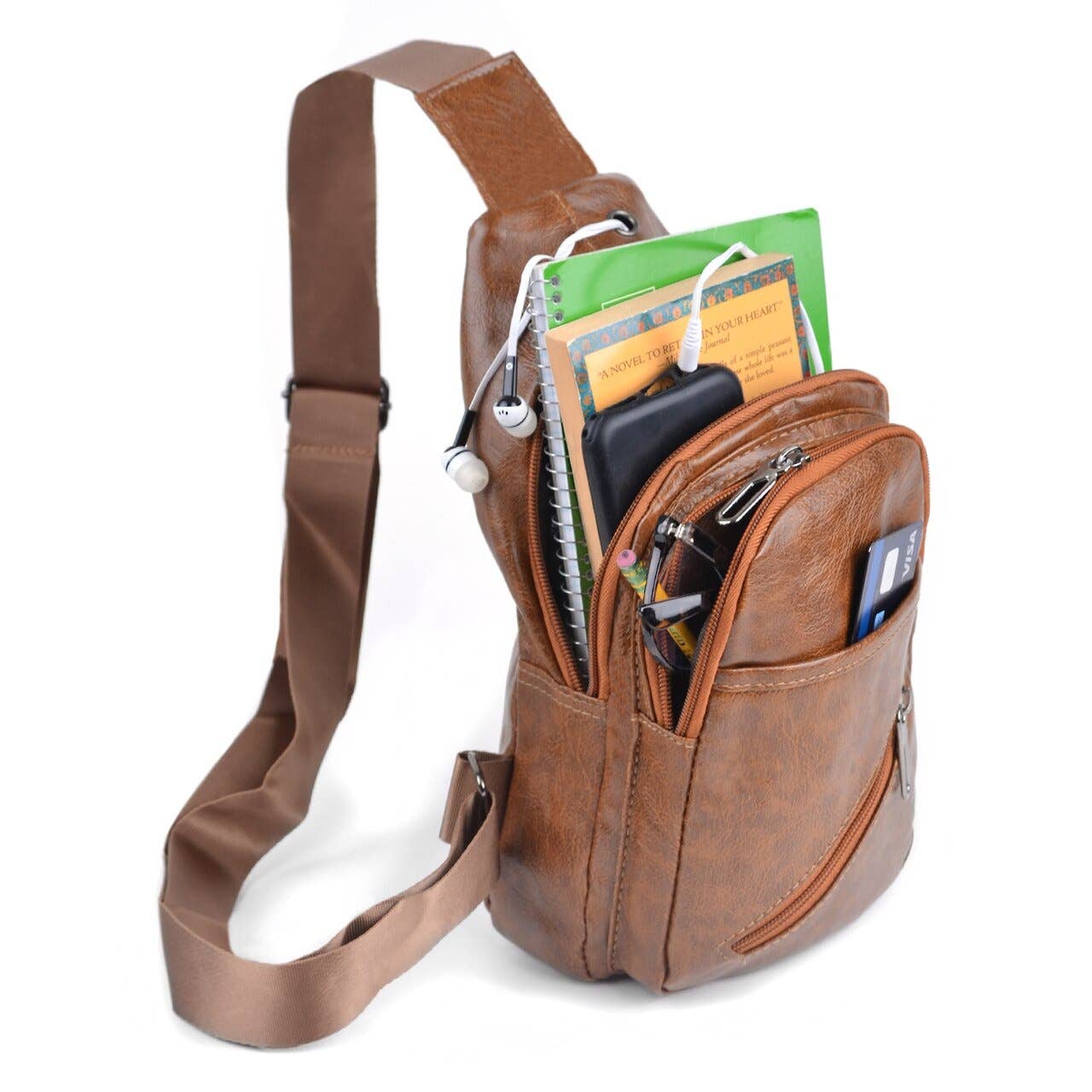 Brown PU Leather Crossbody Sling Bag
