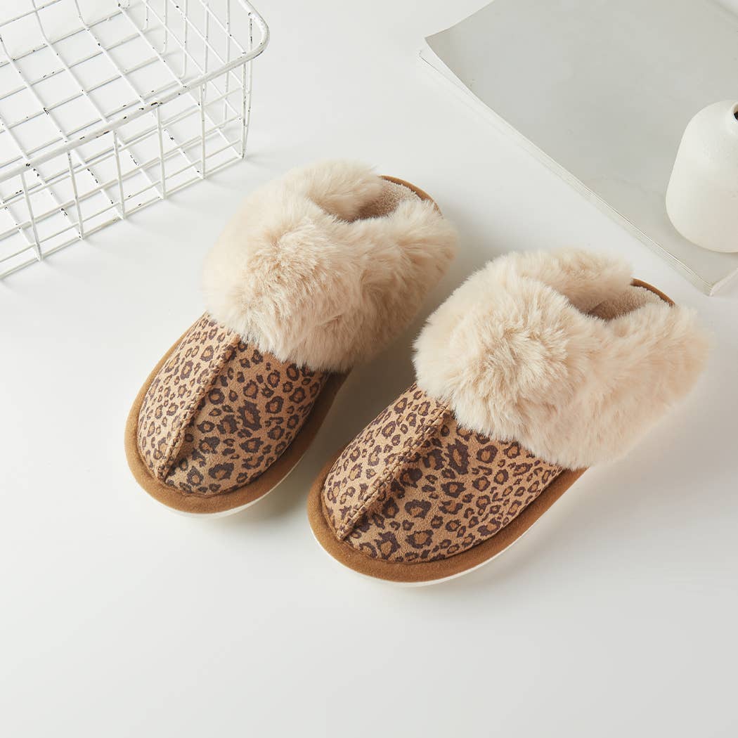 Leopard Print Suede Soft Home Slippers: LEOPARD / ONE SIZE