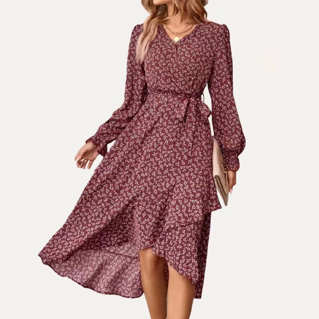 Walk In The Garden Floral Print Long Sleeve Midi Dress: Dark Res