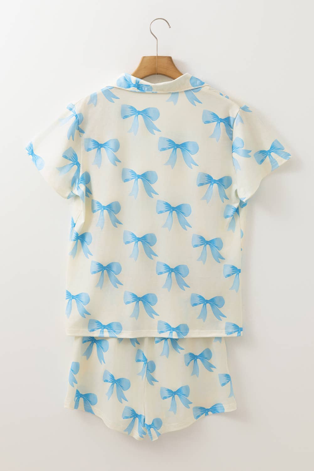Bow Printed Short Sleeve Shirt and Shorts Pajama Set