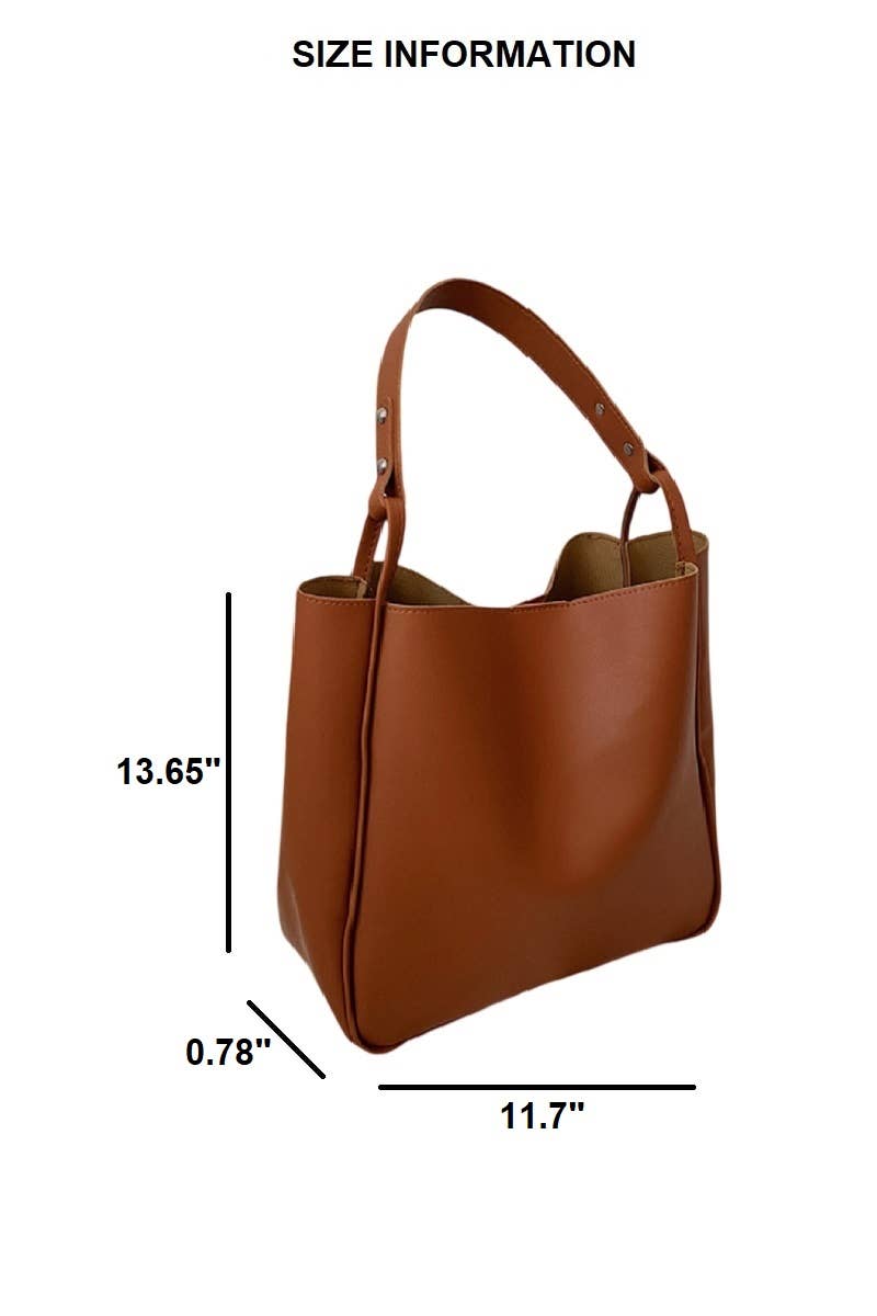 Simple Trendy Vegan Leather Shoulder Bag: CAMEL