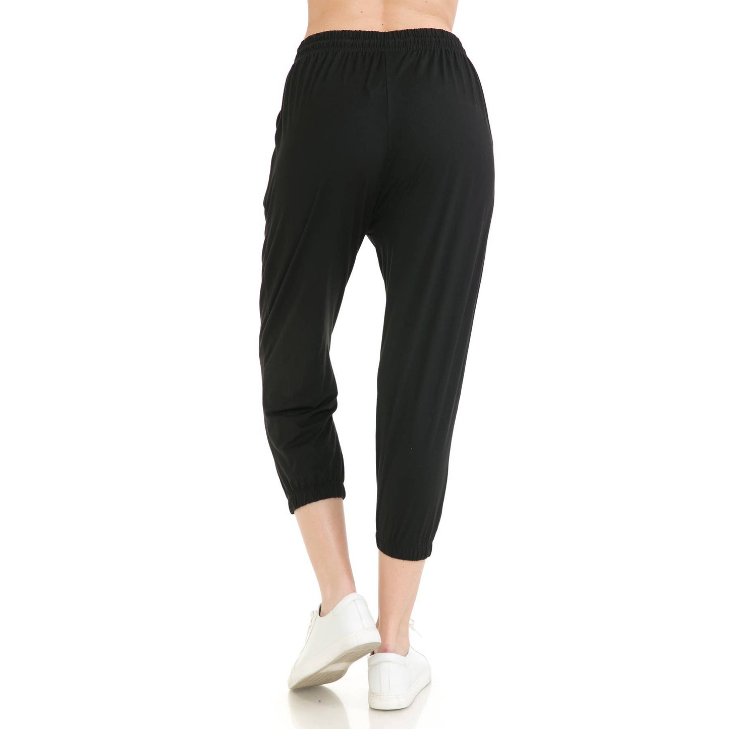 Buttery Soft Solid Capri Joggers with Drawstring: Black