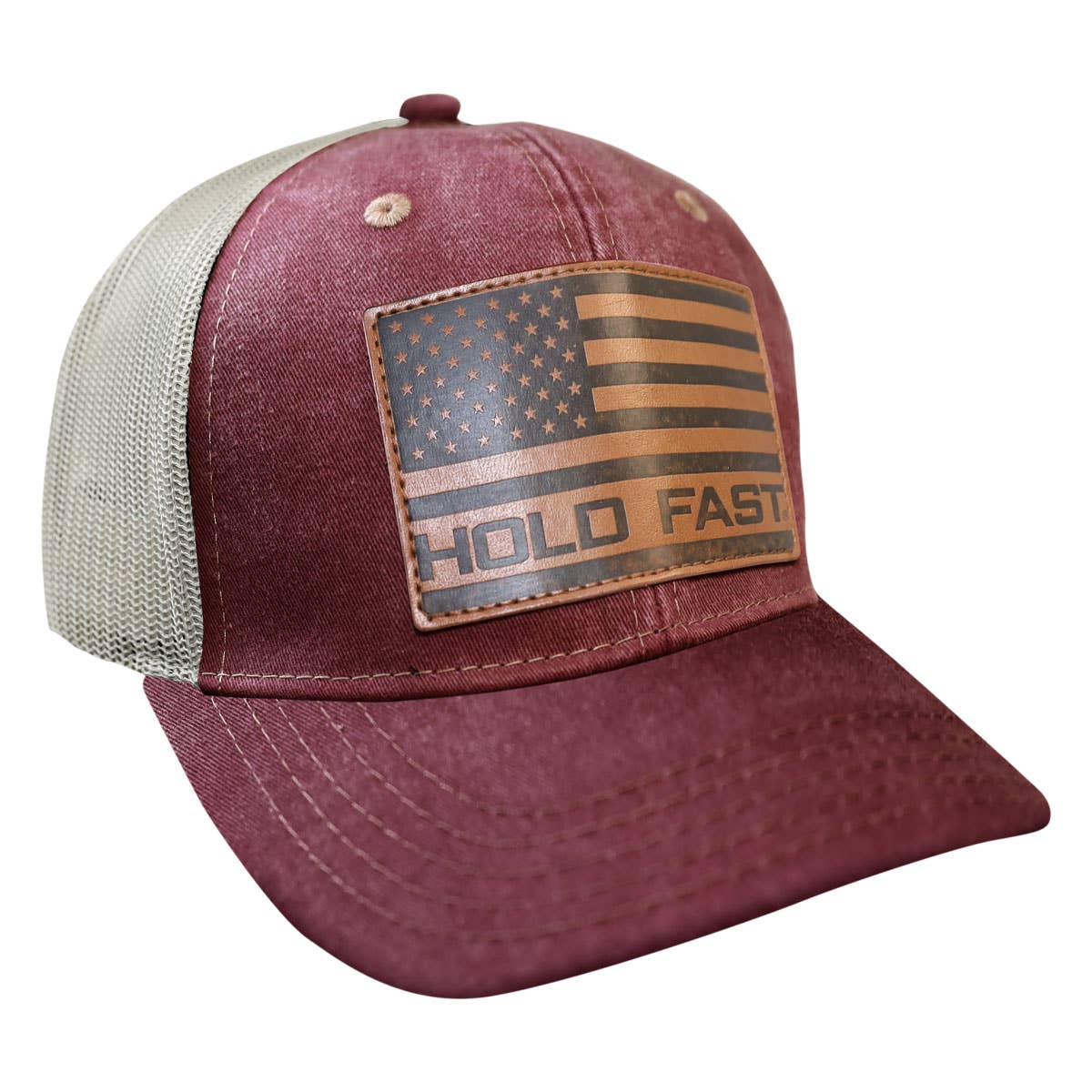 HOLD FAST Mens Cap Flag Burgundy Leather: Burgundy / One Size Fits Most