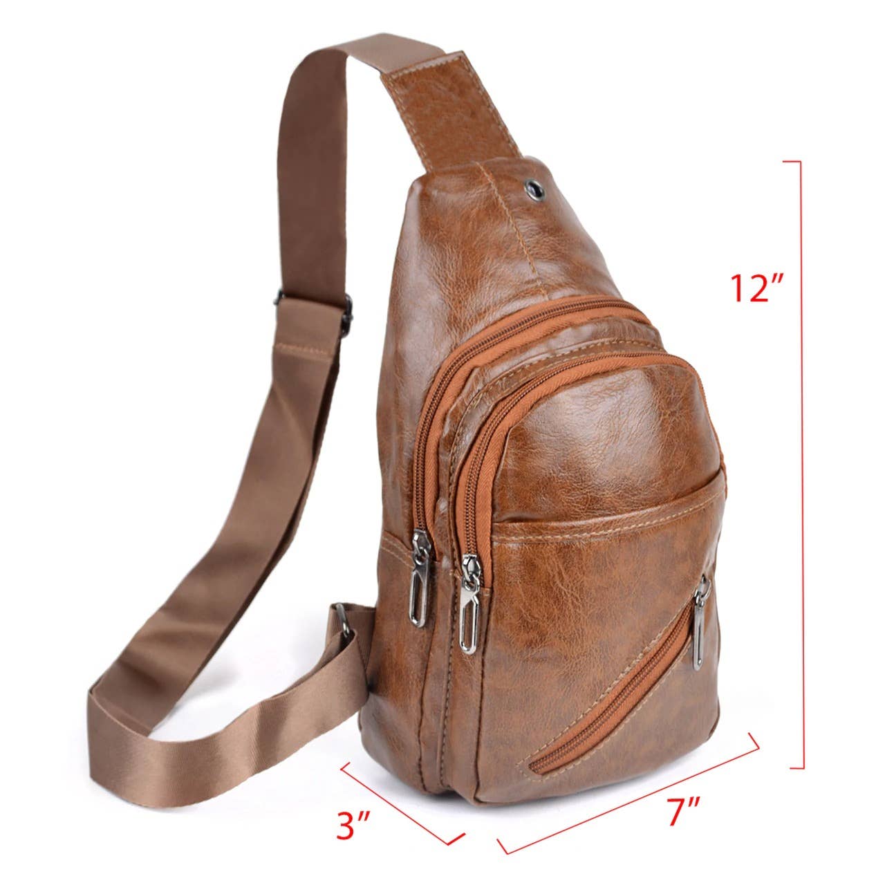 Brown PU Leather Crossbody Sling Bag