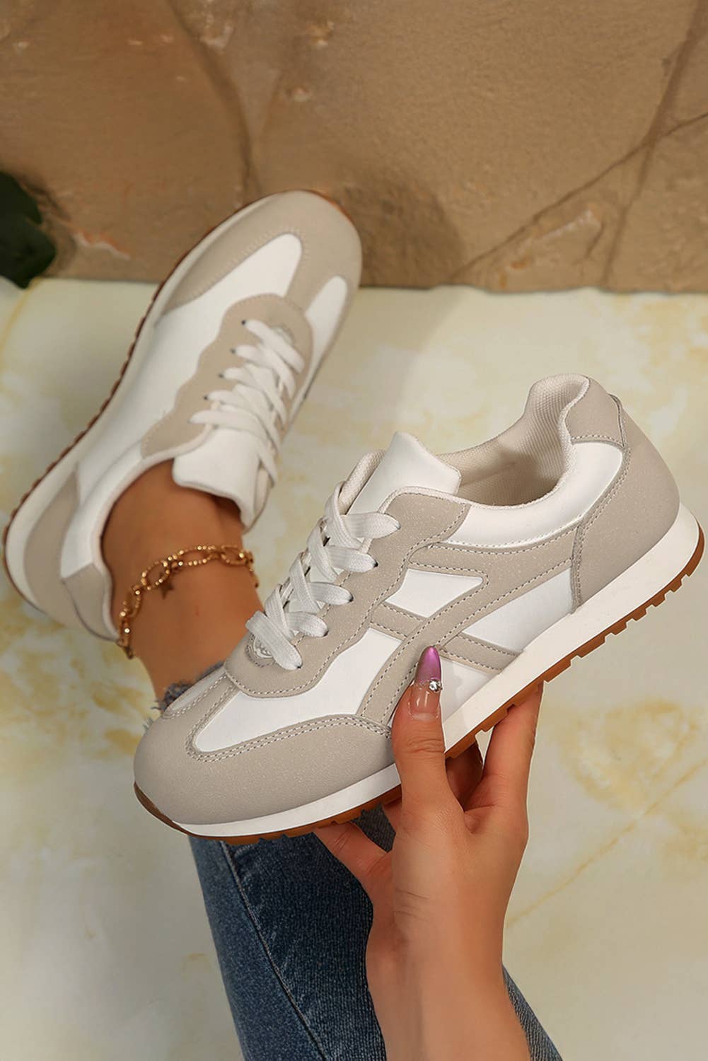 PRE-ORDER Color Block Lace-up Leather Sneakers