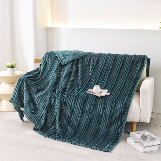 Plush Flunnel Throw – Ultra Soft Ribbed Blanket Texture: 50x60" (130x150cm)- Dark Green