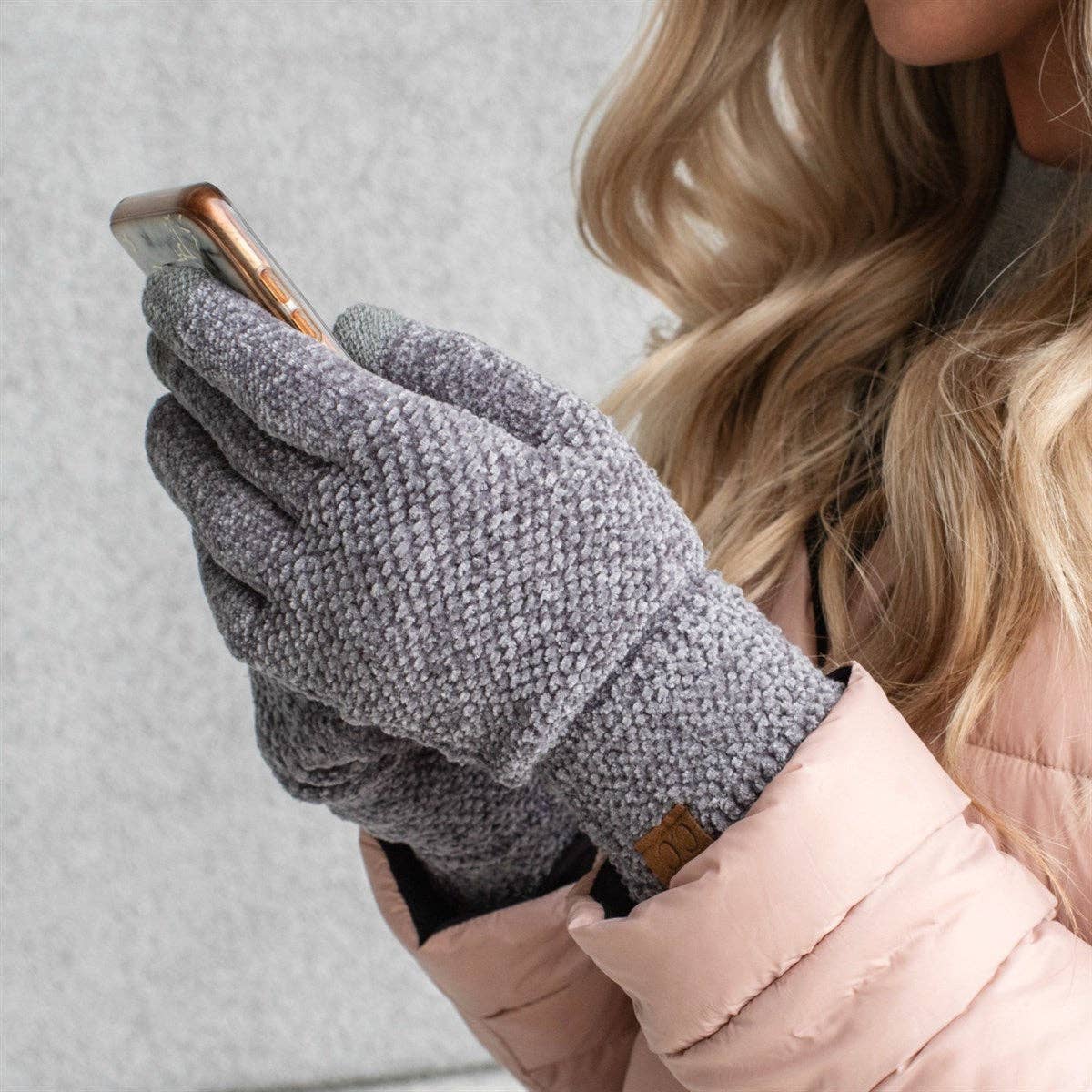 CC Chenille Touchscreen Glove -Light Melange Grey