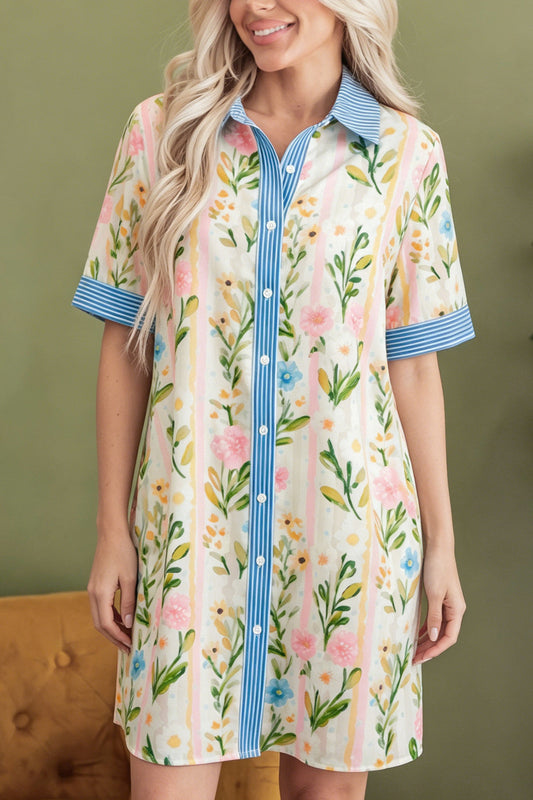 PRE-ORDER Floral Stripe Button Dress
