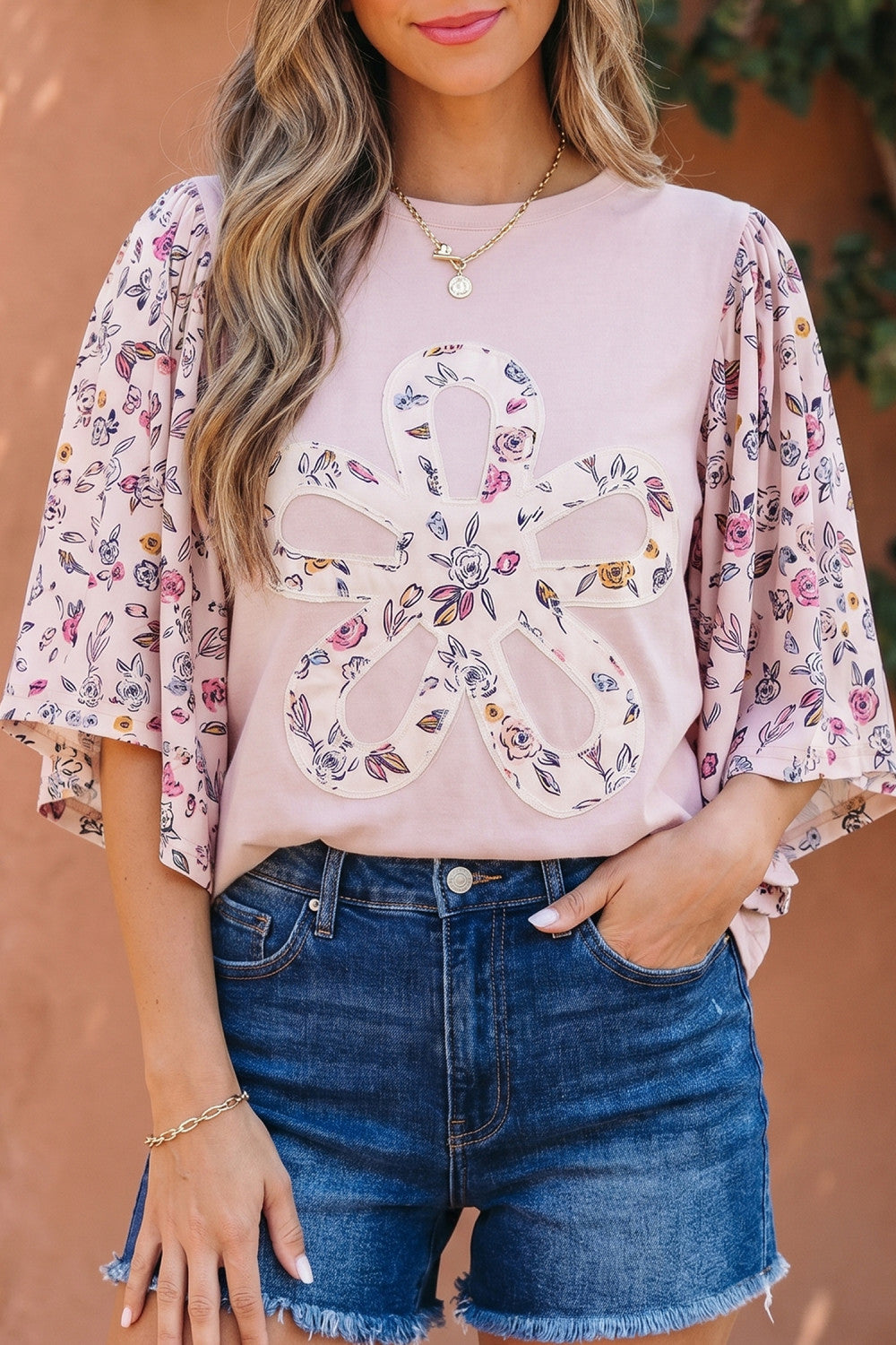 PRE-ORDER Pink Contrast Floral Blouse