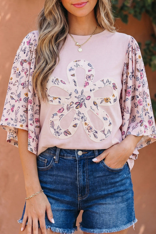 PRE-ORDER Pink Contrast Floral Blouse