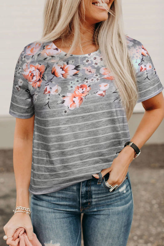 Spring Vibe Floral & Stripe Tee