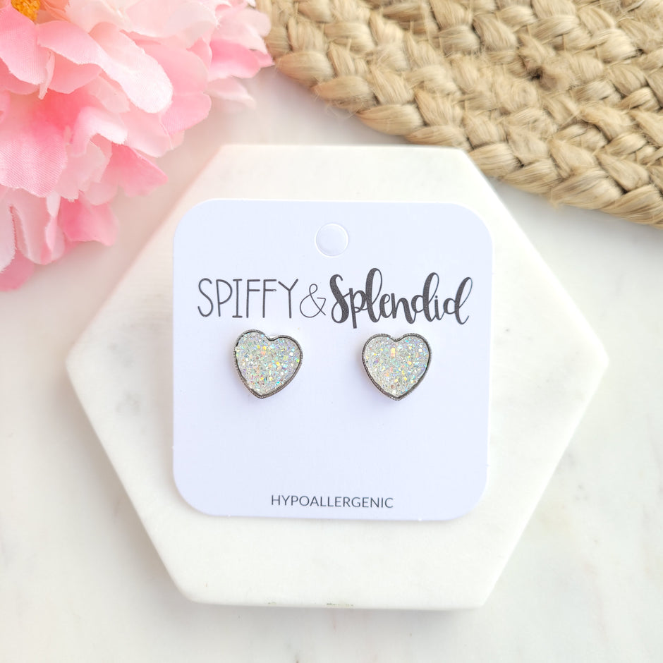 Druzy Heart Stud Earrings