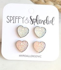 Druzy Heart Duo - Crystal and Light Pink
