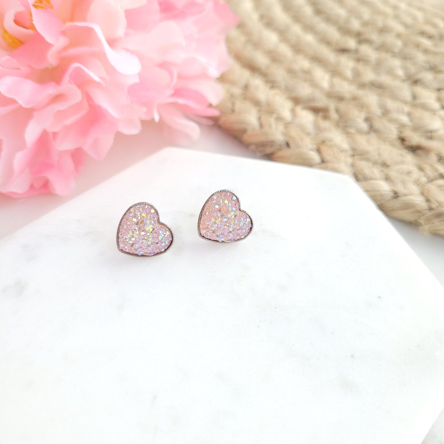 Druzy Heart Stud Earrings