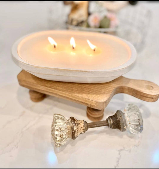 SPRING & SUMMER: 3 Wick White Wood Dough Bowl Soy Candle