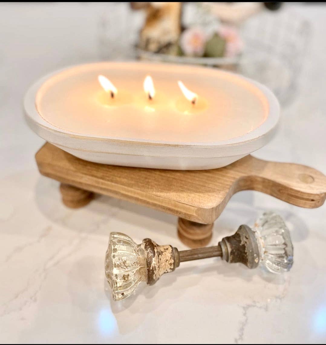 SPRING & SUMMER: 3 Wick White Wood Dough Bowl Soy Candle no