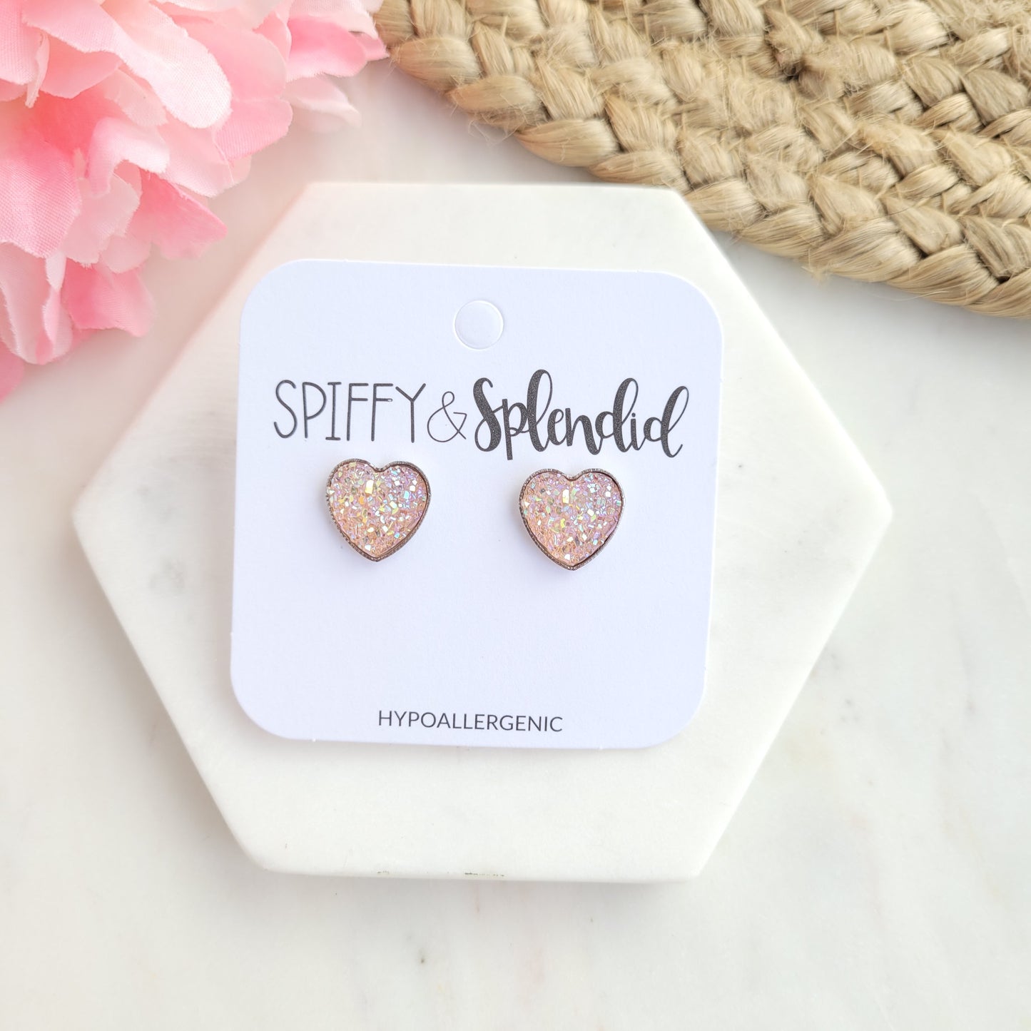 Druzy Heart Stud Earrings