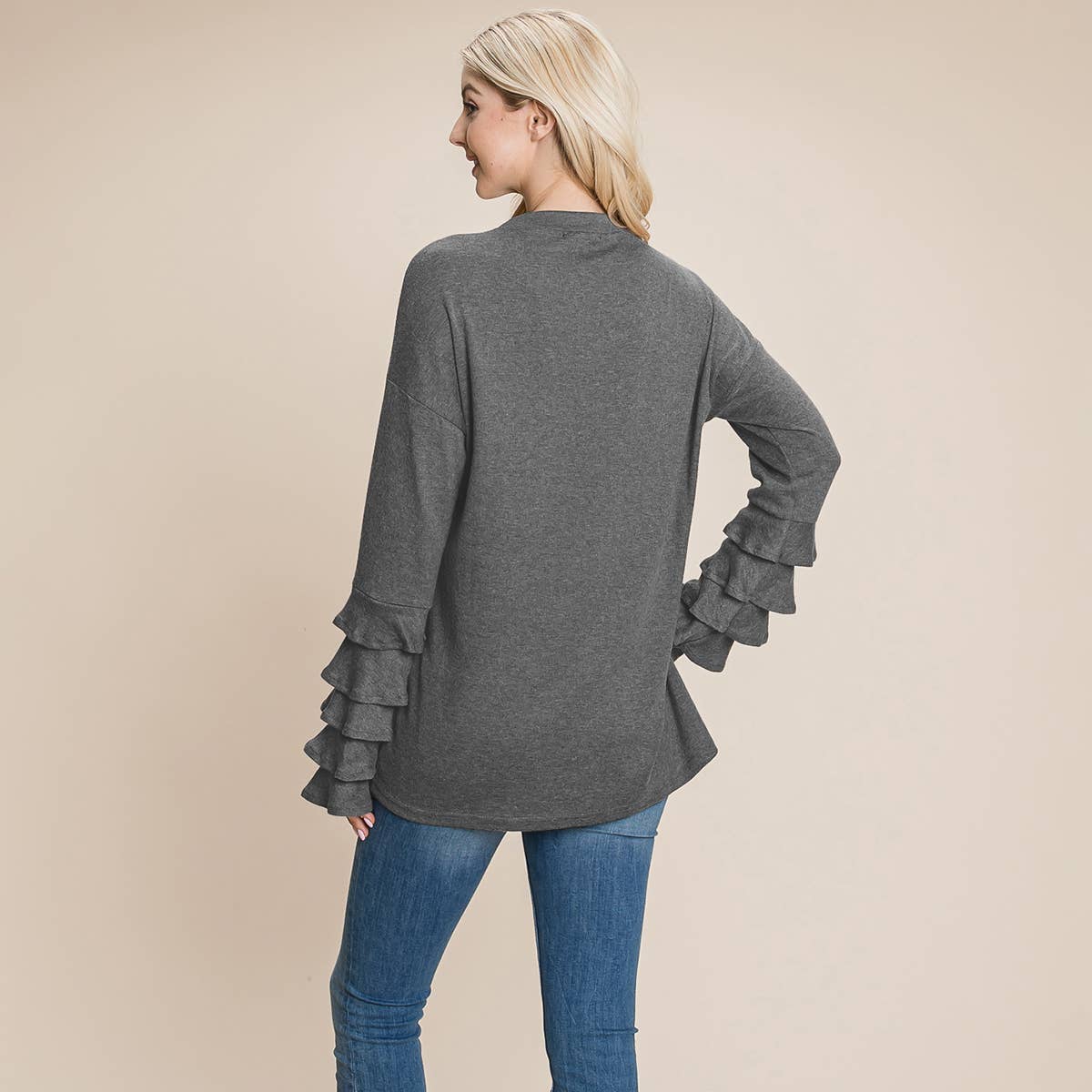 Long Sleeve Ruffle Layered Shirred Shirt