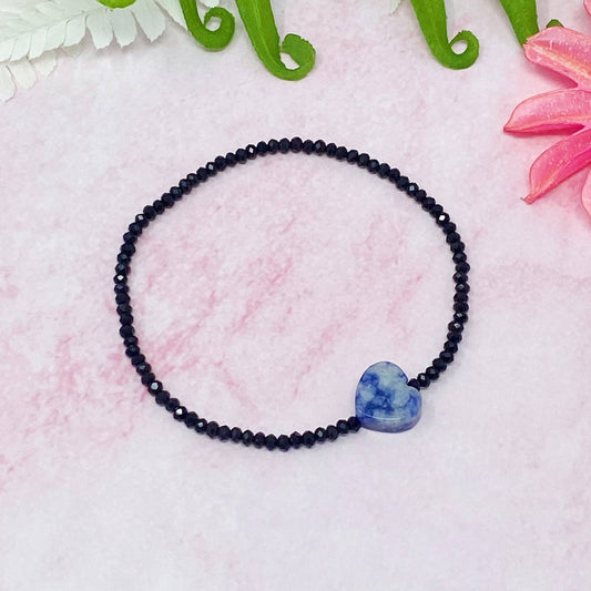 Semi-Precious Heart Stretch Bracelet: Blue Sodalite