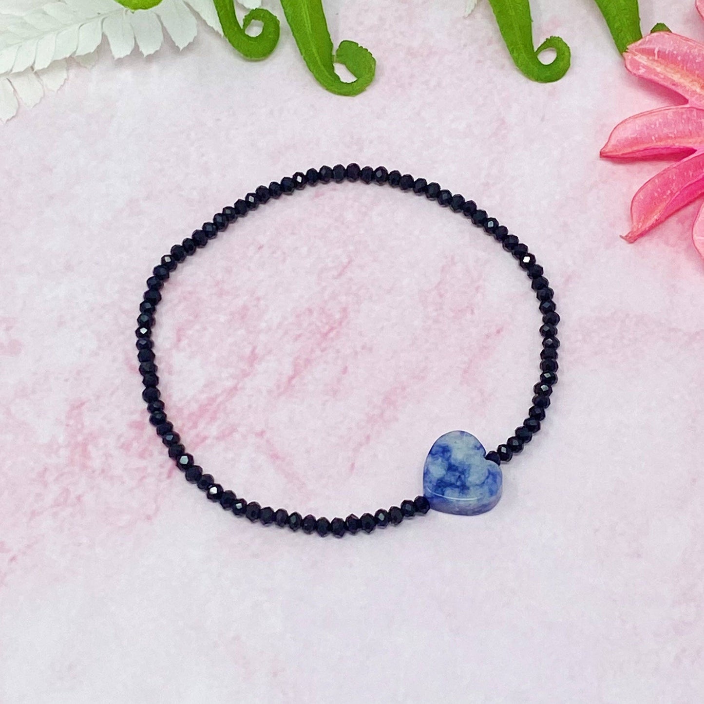 Semi-Precious Heart Stretch Bracelet: Blue Sodalite