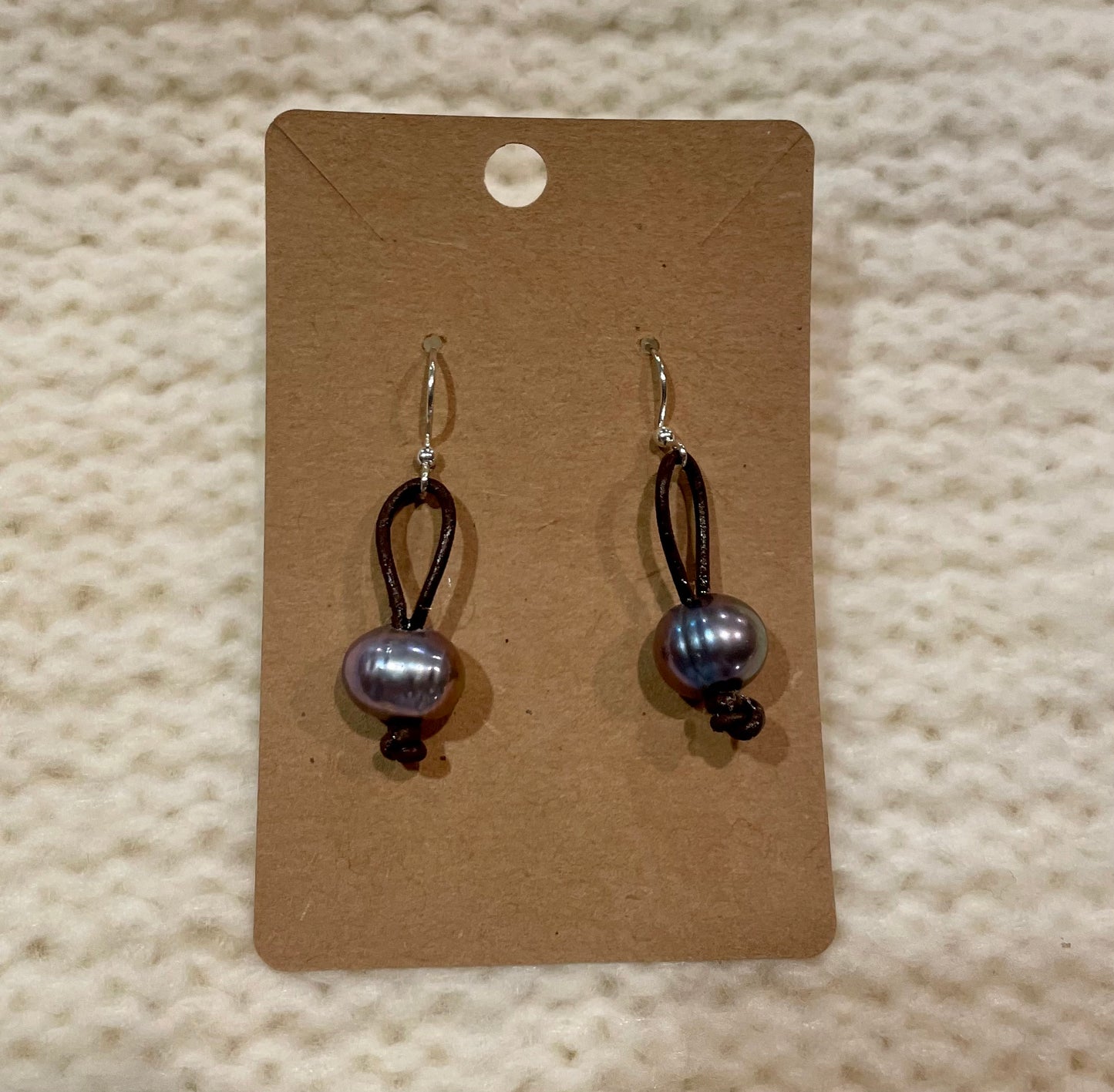 Leather pearl earrings